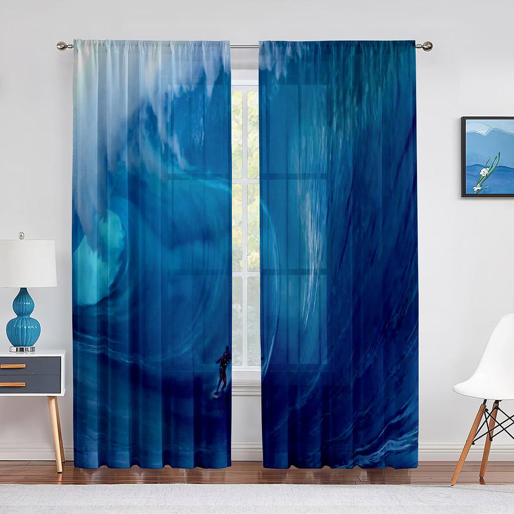 Ozeanwellen-Abenteuer Surfen Extremsport Tüllgardinen für Wohnzimmer Schlafzimmer Dekoration Transparente Voile-Fenstervorhänge Drapierungen