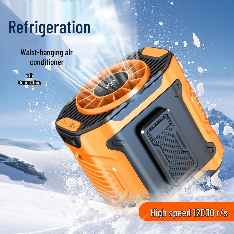 

Перезаряжаемый поясной электрический вентилятор 2025 года с высокой мощностью воздушного потока и подсветкой для охлаждения на открытом воздухе 97*94*68.5 mm оранжевый