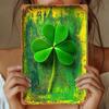 St Patricks Day Vintage Metal Wall Sign Clover Rustic Decor Cm Distressed GreenYellow D Flat Metal Art Easy Ha