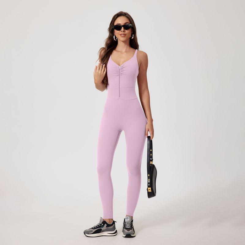 

2025 Spring New Arrival Nude Feel Breathable Jumpsuit Outdoor Sports Fitness Clothes Women s High Elastic Tight Shaping Yoga Clothes Pink Peony [removable chest pad]] L