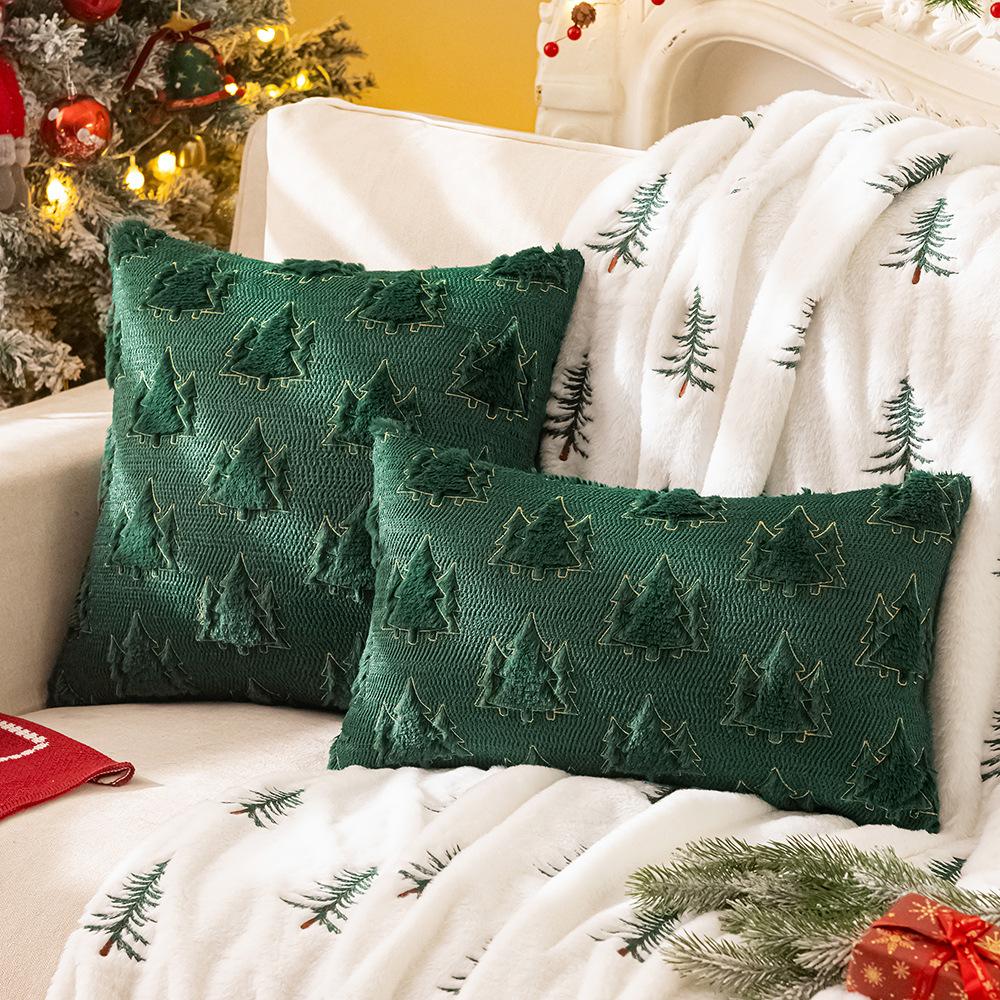

Christmas Tree Bow Embroidered Throw Pillowcase Living Room Sofa Cushion Cover Christmas Atmosphere Decoration Plush Pillowcases 30x50cm