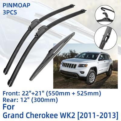 3PCS For Jeep Grand Cherokee WK2 2011-2013 22" 21" 12" Front Rear Wiper Blades Windshield Windscreen Window Cutter Accessories 2011 2012 2013