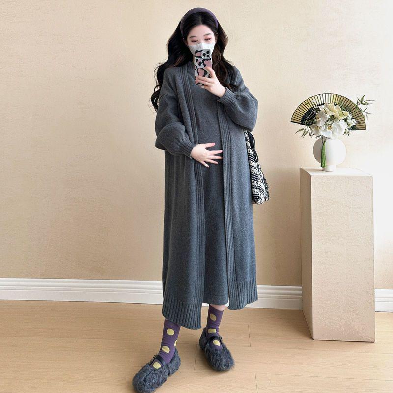 Maternity Knit Cardigan & Vest Dress Set for Fall/Winter