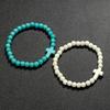 Classic Turquoise Cross Beaded Bracelet Couple Elastic Rope Fashion Texture Party Jewelry Gift Wrist Accessories