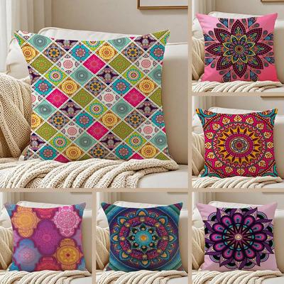 Mandala Style Decorative Pillow Case Sofa and Living Room Decorative Cushion Covers Dust-proof and Mite-proof Invisible Zipper
