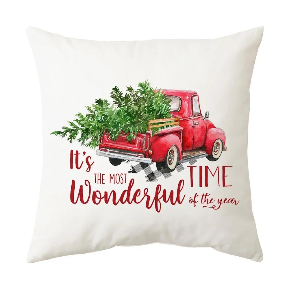 Printed Christmas Cushion Cover Cartoon Santa Claus Tree Pillowcase Happy New Year Home Gift Izable