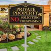 Private Property No Trespassing Sign, 12" x 8" No Soliciting Sign Aluminum with 28" Tall Alloy Stake for Easy Installation, Rust-Free& Fade Resistant
