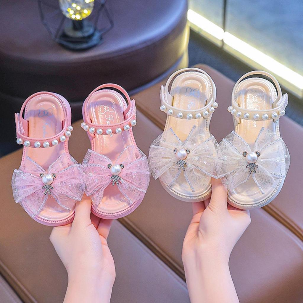 Sandalias de Niña Verano Zapatos de Princesa con Velcro de Suela Blanda para Niños Lazo Pequeño, Mediano, Grande Verano para Niñas