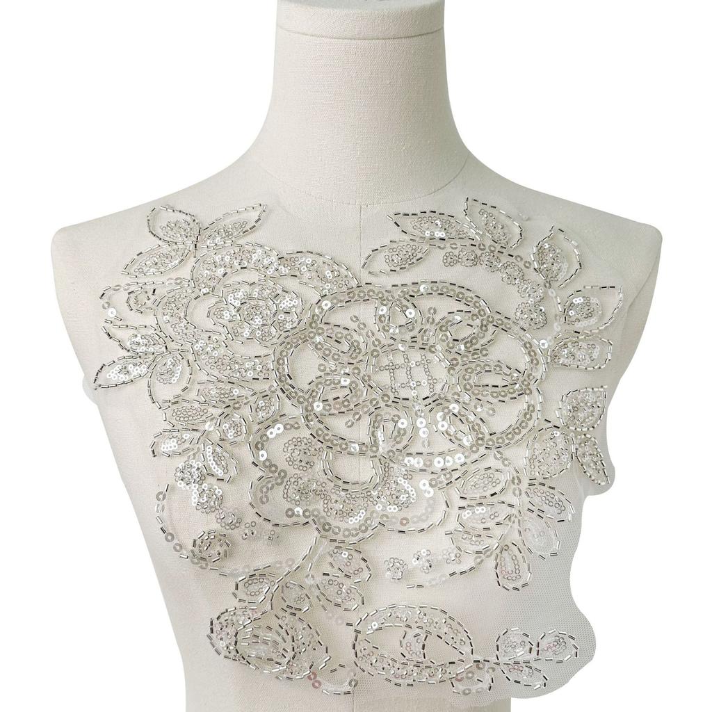 Heavy Industry Mesh Beaded Sequins Front Collar Placket Cloth Sticker Wedding Dress Skirt Decoration Diy Accessories Clothing Accessories