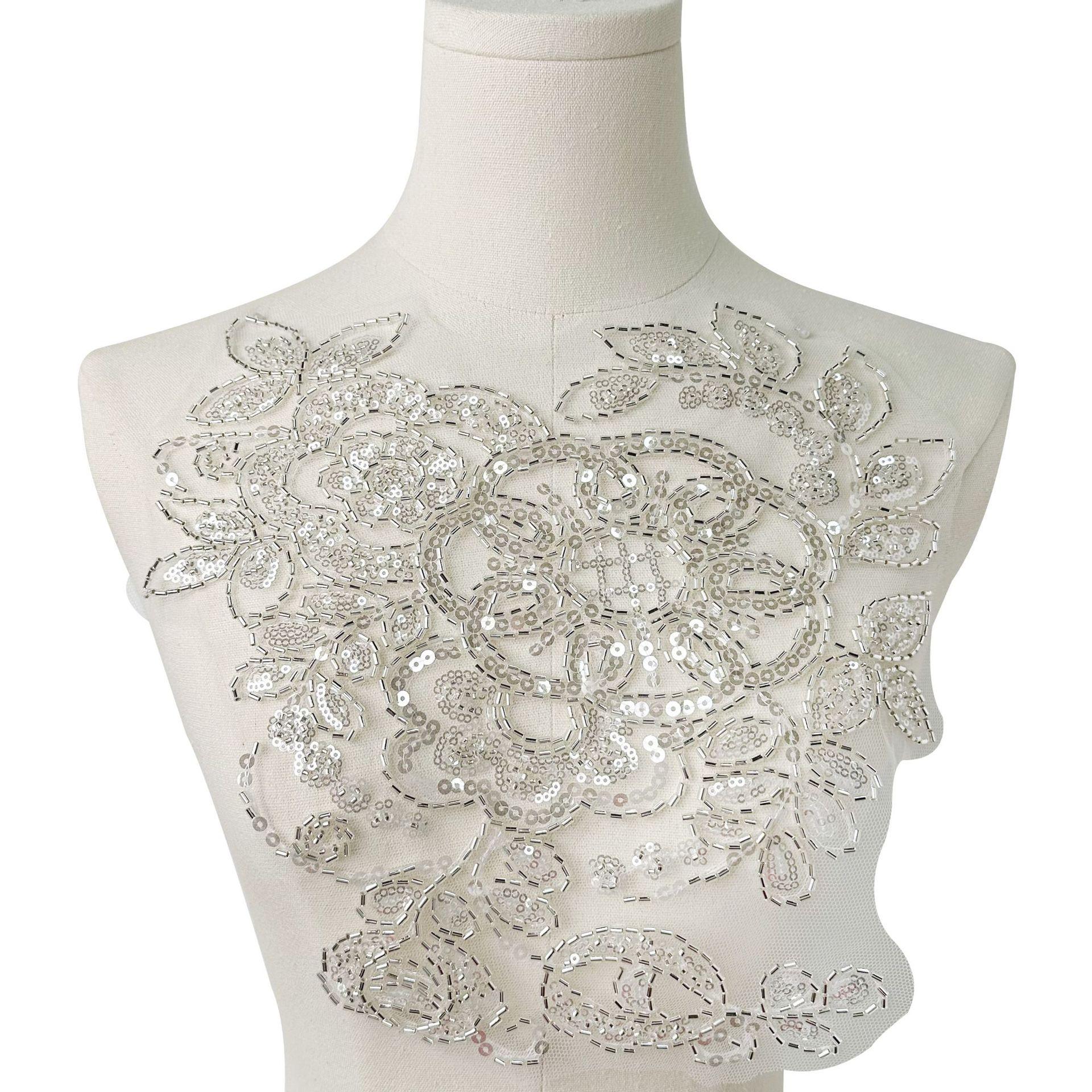 

Тяжелая промышленность Сетка Бисером Пайетки Передняя Кокетка Тканевая Наклейка Свадебное Платье Юбка Украшение DIY Аксессуары Аксессуары для Одежды 33615 white pair