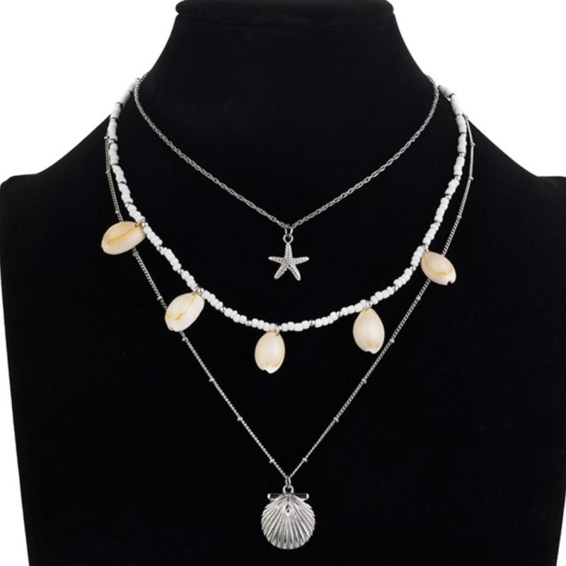 Multi Layered Pearl Shell Starfish Necklace for Women Elegant Lady Handmade Summer Vocation No Rusting Chain Necklaces Jewelry