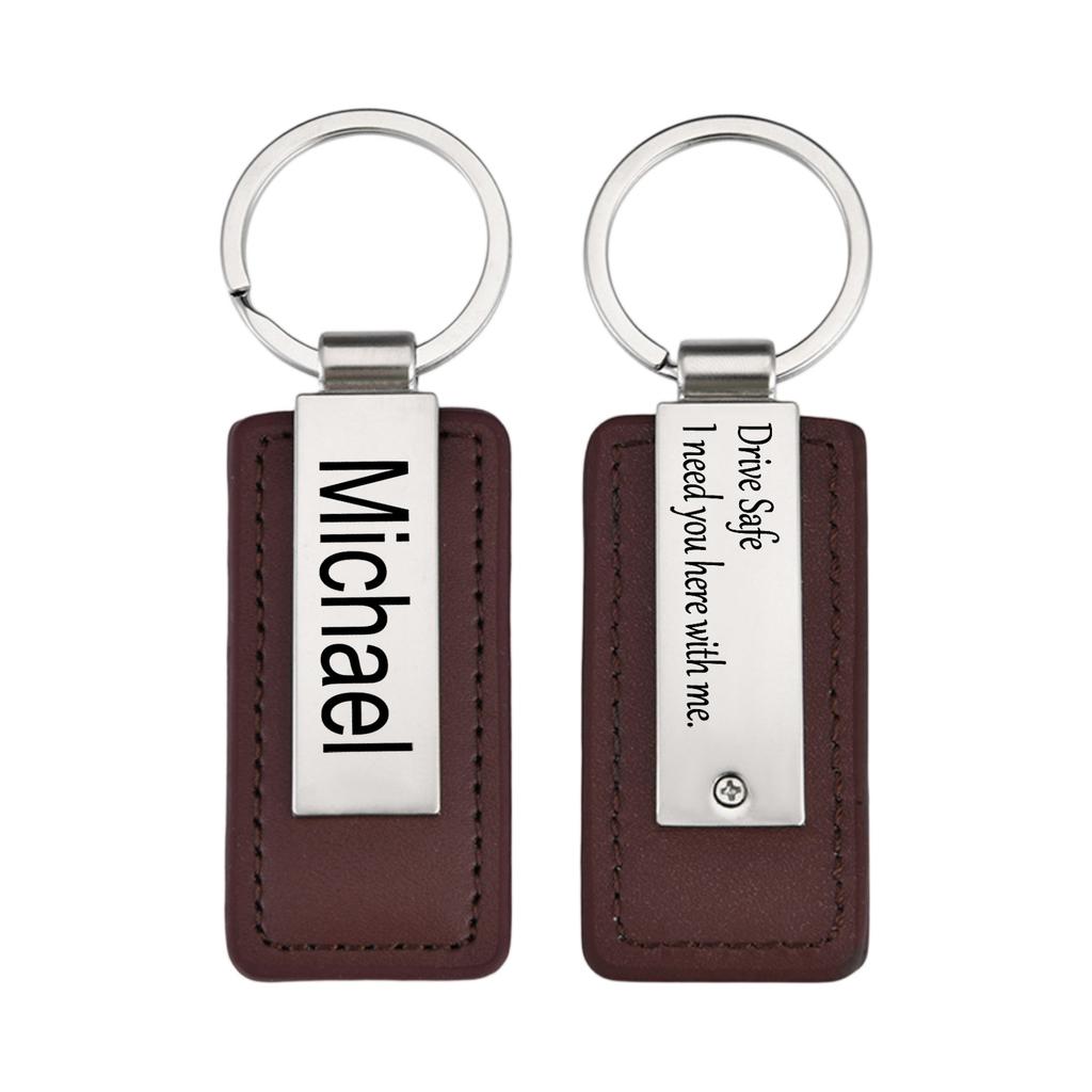Personalized Engraved Leather Keychain Custom Name And Message Keychain
