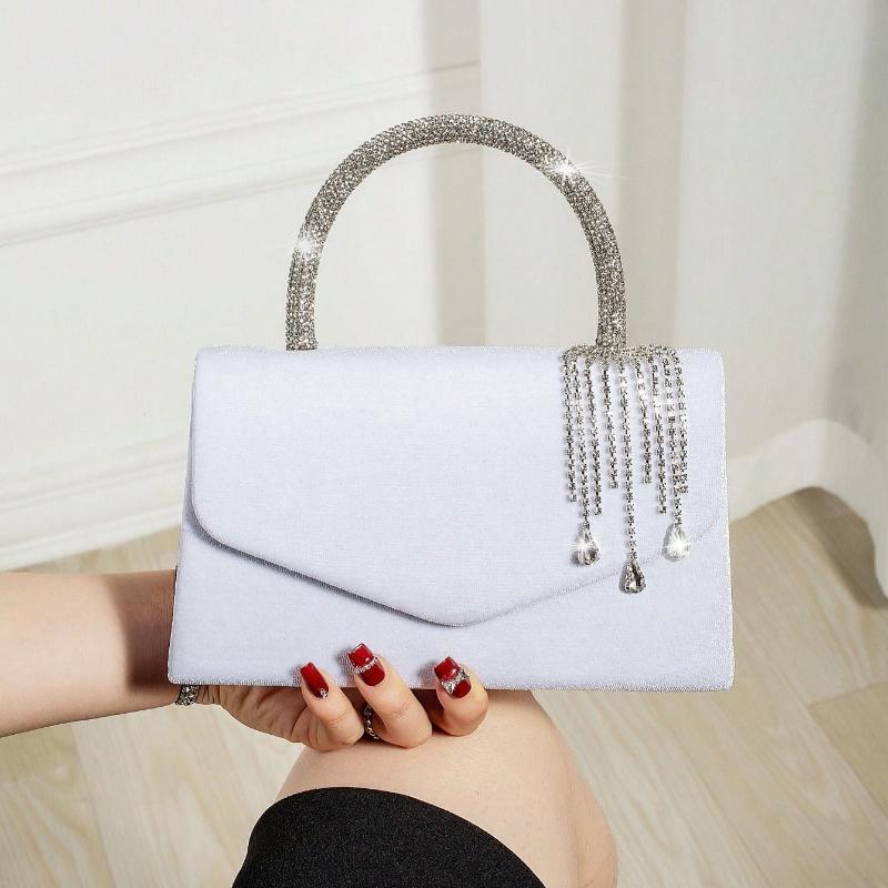 Lady Autumn Winter Vintage Velvet Flap Evening Bag Dress Tassel Handbag Banquet Bag Prom Party Bag Tote Chain