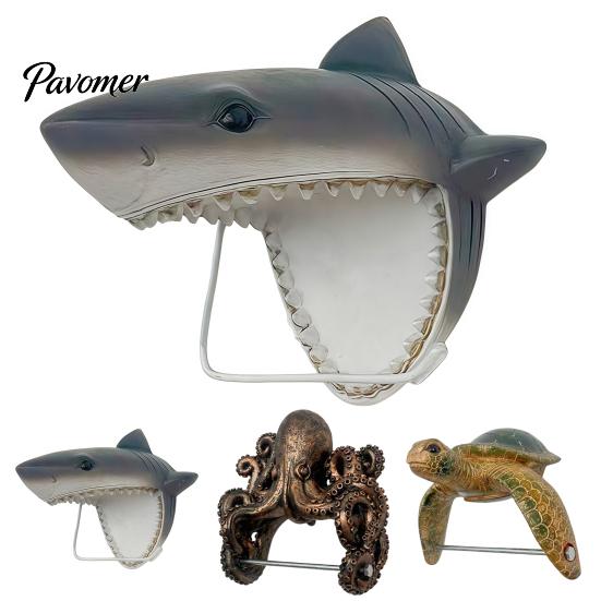 Funny Shark Tissue Holder Ocean Toilet Paper Holder, Turtle/Octopus/Shark Shape, Wall Mount Space Themed Home Decor Saving Resin Organizer,