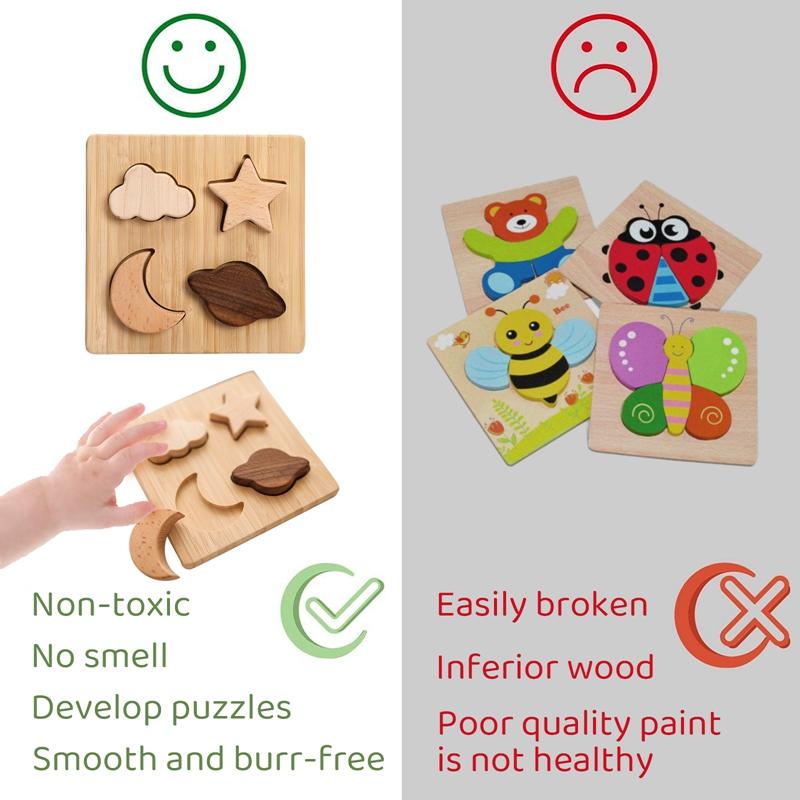 Baby Wooden Montessori Puzzle Stars And Moons Shapes Toys BPA Free Teether Intelligence Developing Games Safety Toddler Gifts