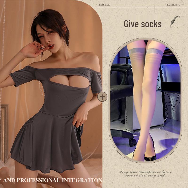 Sexy Splicing Lingerie Set: Hollow-Out Pajamas Nightgown