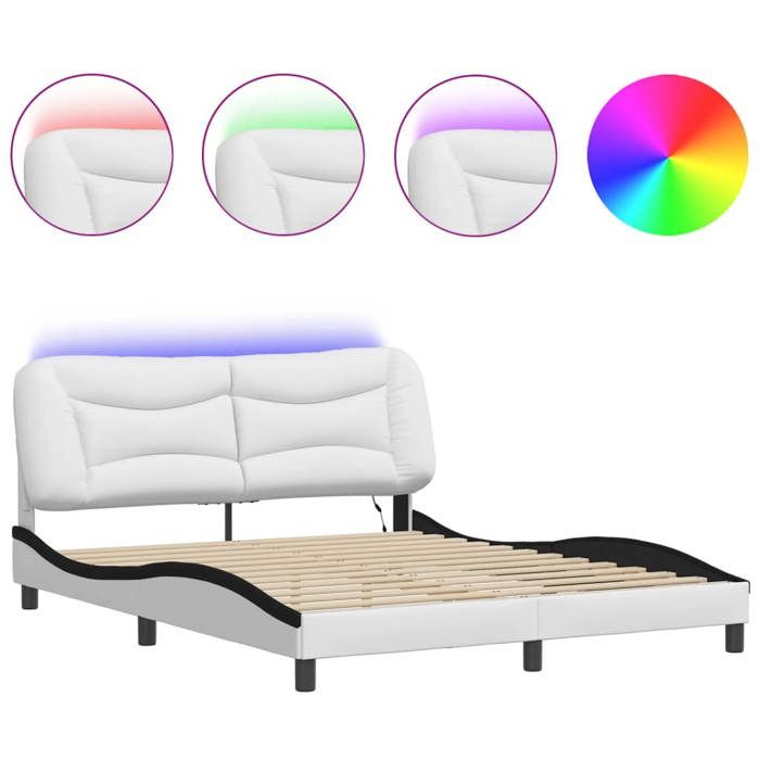 VidaXL Cadre de Lit avec Lumières LED, Lit Rembourré, Lit Double, Lit Adulte de Chambre à Coucher Intérieur, Moderne, Blanc 3213947