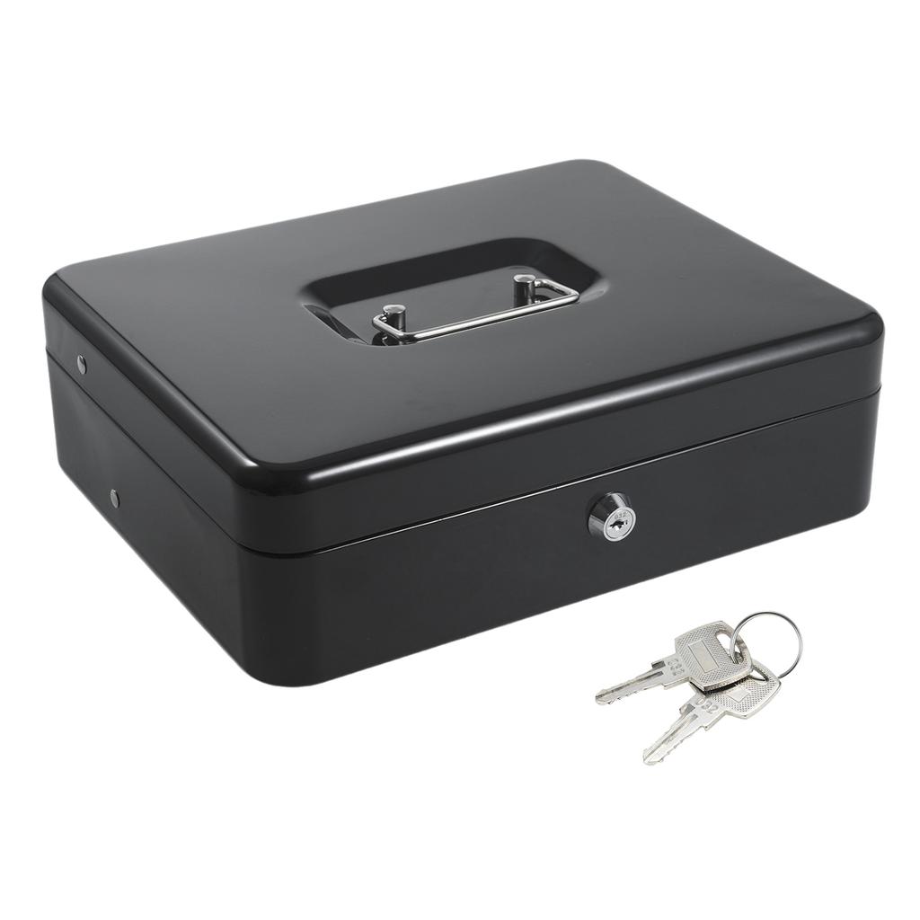 Cash Box Metal Money Box with 5 Coin Trays Cantilever Design & 4 Bill Slot with Spring Clips To Organize and 2 Keys