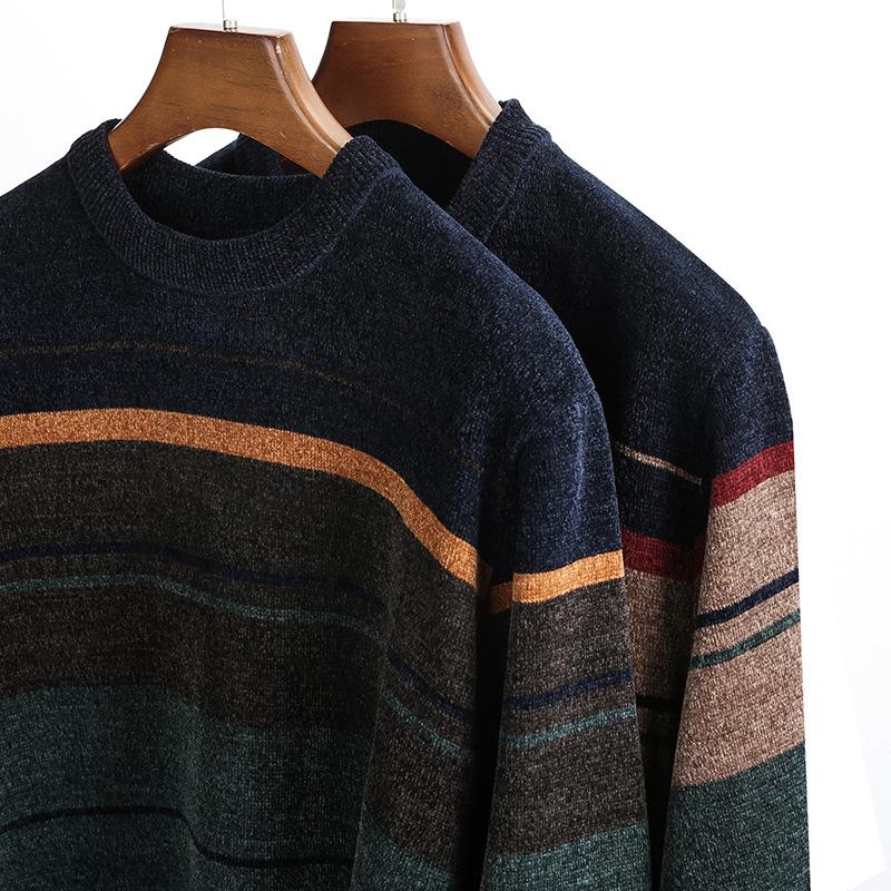 Pull d'hiver chaud pour homme, doublé polaire - Motif géométrique, col rond, manches longues, coupe classique, idéal pour le week-end et les sorties.