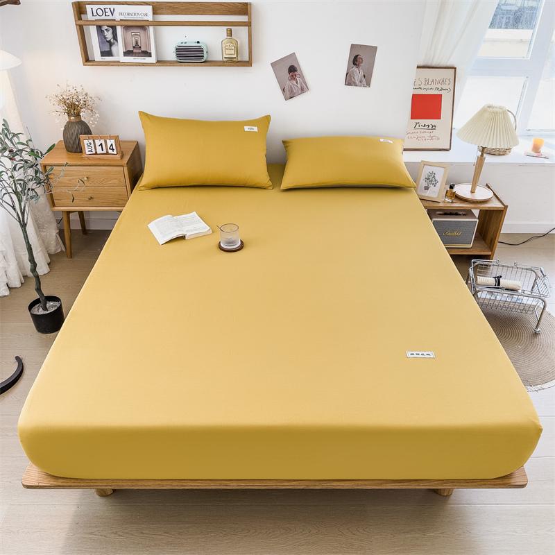 100% Cotton Solid Color Fitted Sheet 3Pcs Mattress Cover with Elastic Band Skin-friendly Soft Home Hotel Queen Size Bedding Set