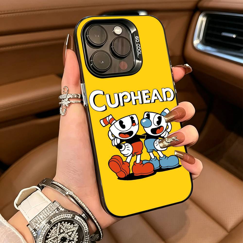 Cute CupHead And MugMan Phone Case For iPhone 17,16,15,14,13,12,11 Plus Pro Max Colored Silver Phone Case iPhone16ProMax
