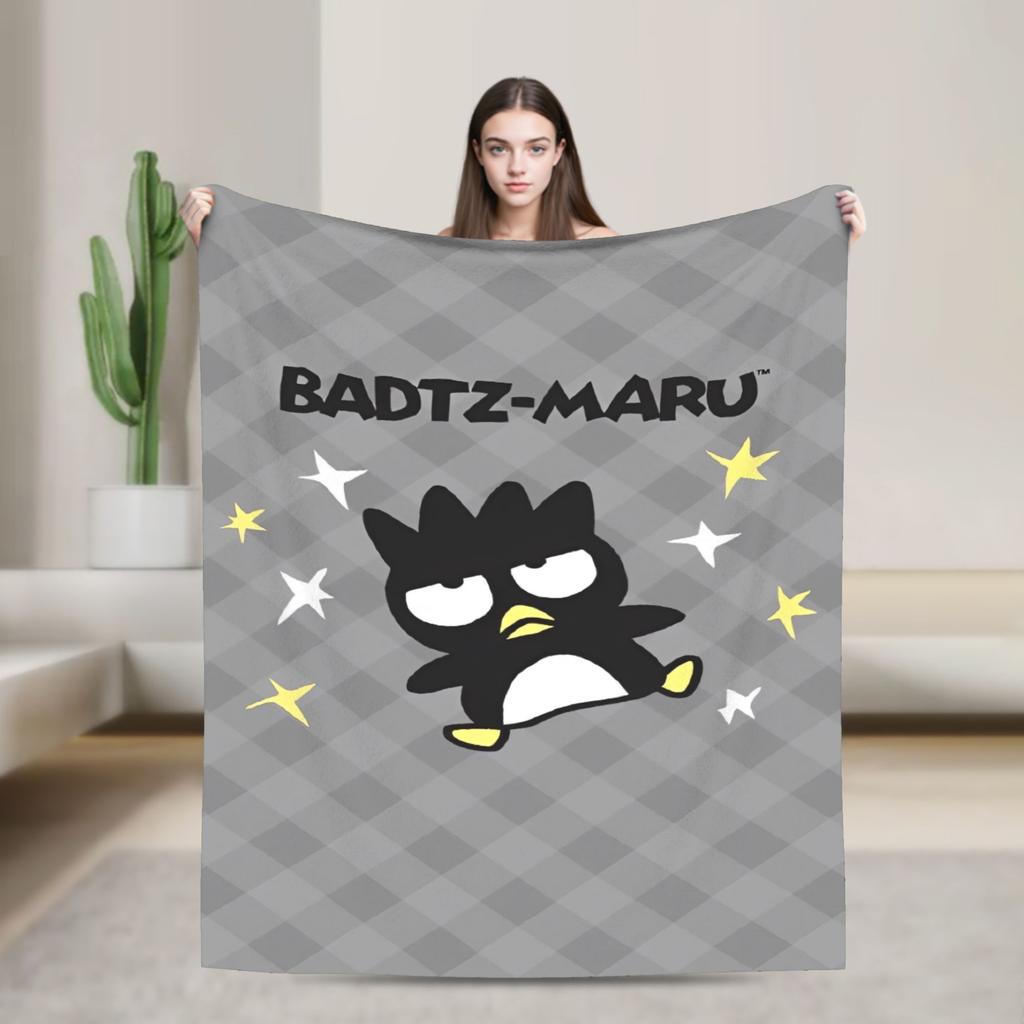 Kawaii Black Penguin Blanket Bad Badtz Maru Super Warm Pattern Plush Throw Blanket For Couch Bed Flannel Bedspread Bed Cover