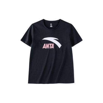 Lifestyle Series Logo Print Round Neck Pullover Short Sleeve T-Shirt Women T-Shirts Basic-Black 962328120-8