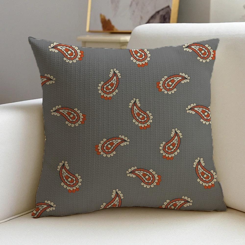 1P-Paisley Pattern Cushion Cover Natural Linen Pillowcase Set, All-In-One Decor For Sofa, Bedroom & Chair