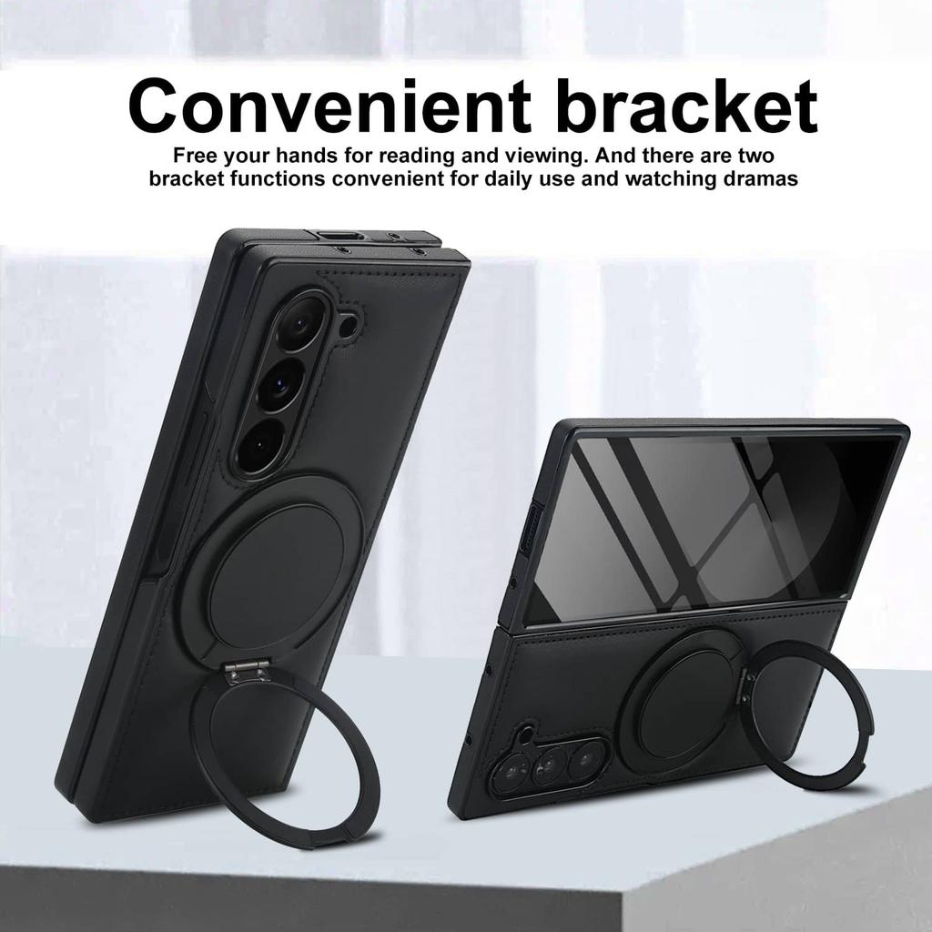 For Samsung Galaxy Z Fold 7/6/5/4/3 Case with Magnetic Ring Holder, 360° Rotatable Ring Stand, Built-in Screen Protector Cover