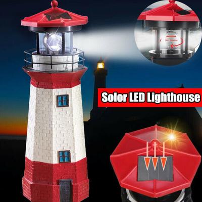 Lighthouse Statue Shape LED Solar Light Rotating Automatically Lit Solar Powered Lamp
