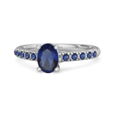 Blå safir Oval Solitär Accenter Ring - 925 Sterling Silver
