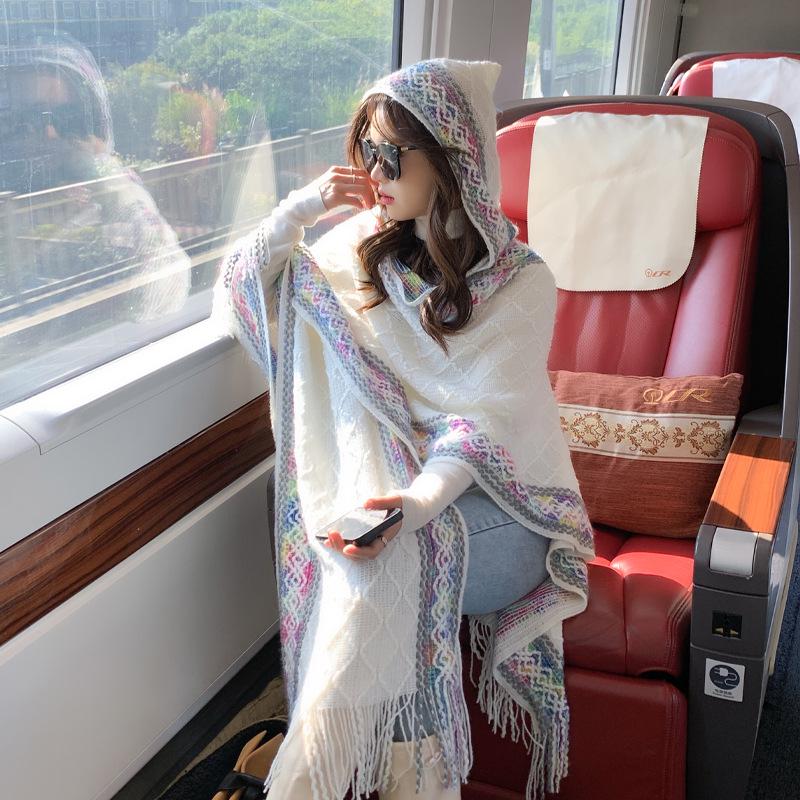 Casual Dark Pattern Hooded Shawl: Versatile, Comfortable, Breathable, Warm, Simple Fashion Scarf-Cape.
