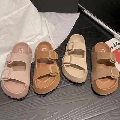 Dopamine Slippers Women's Summer 2024 Summer New Retro Versatile Student Thick-bottomed Casual One-word Cool Slippers Outer Wear