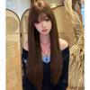 Women's Long Straight Wig with Bangs, Warm Tea Chestnut Brown - Full Head Coverage, Fluffy, Sweet or Cool Look