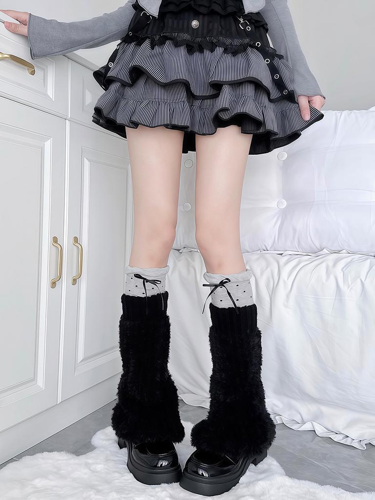 Herfst en Winter Gestapelde Strik Polkadot Sokken Y2k Gebreide Sokken Yabi Spice Girl Grijs Pluche Stapel Beenwarmers Lolita Sokken
