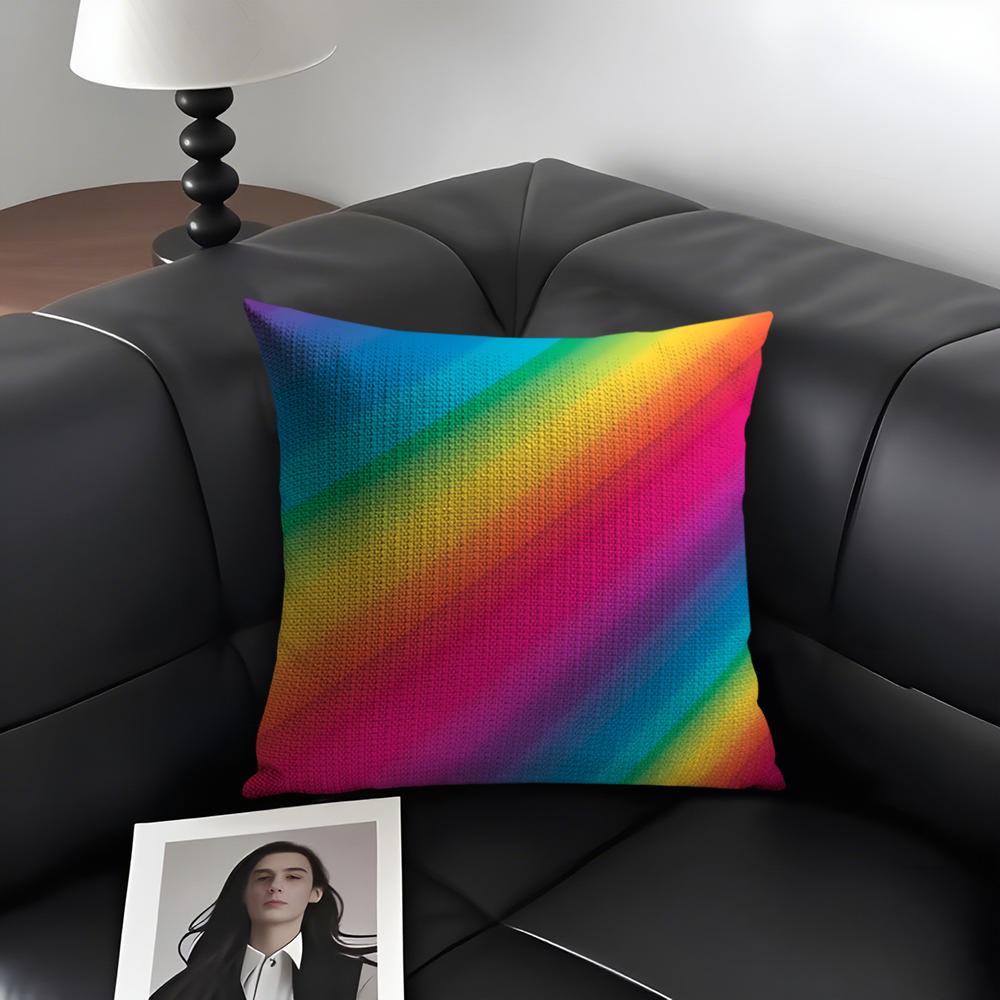 Rainbow Color Luxury Cushion Cover Natural Linen Organic Fabric DoubleSided Printing Sofa Home Decor Gift Pillow Case
