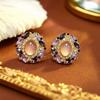 Diamond Flower Stud Earrings Fashionable Retro Purple Earrings Light Luxury Temperament High-end Earrings
