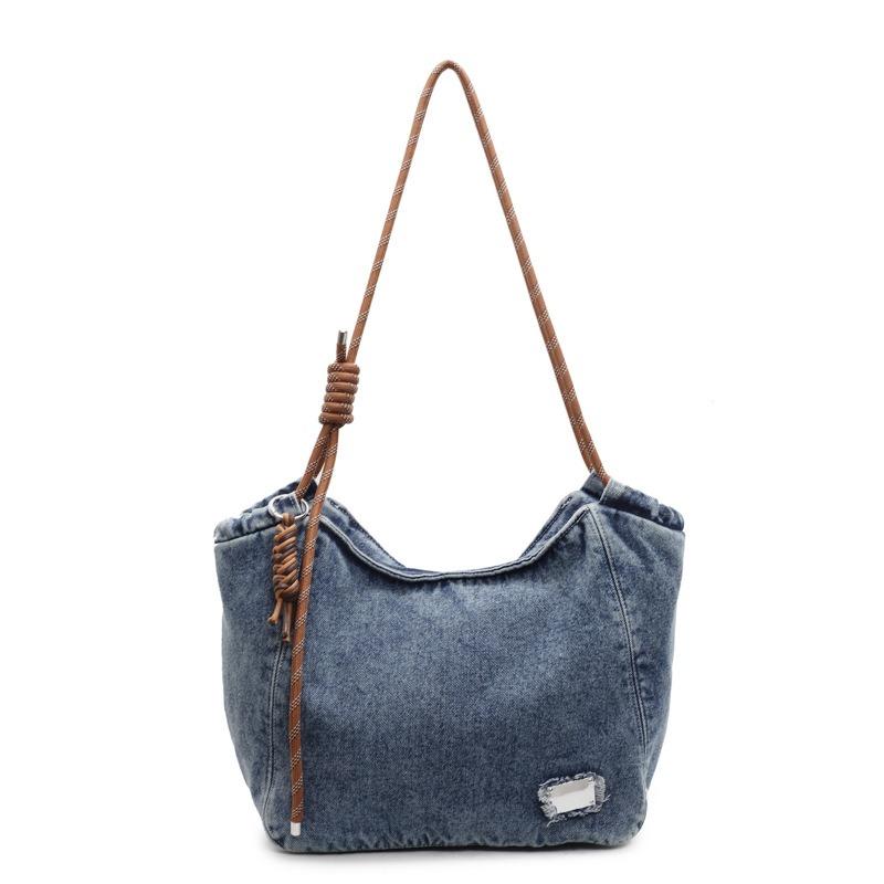 Large capacity denim tote bag women's new casual commuting shoulder bag college student class bag