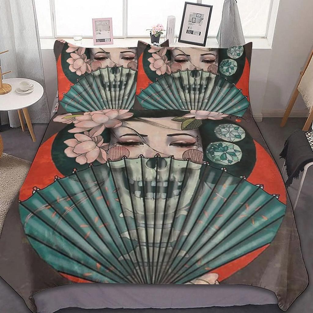 Koi Fish Duvet Cover Geisha Feeding Beast Autumn Time Culture Vibes Bedroom Decorative Japanese Style For Women Friends Gifts