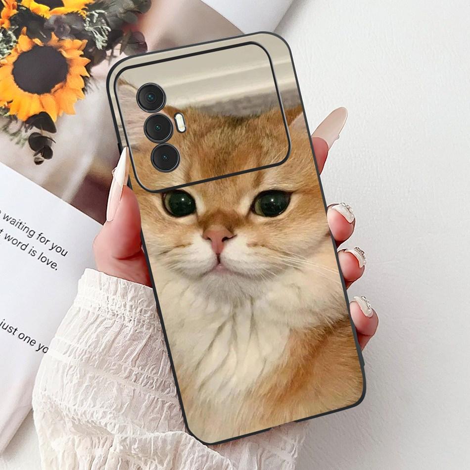 For Tecno Spark 8 Pro 8T 8P Elegant Floral Cat Phone Case For Tecno Spark8 8T 8P 8Pro Black Silicone Soft TPU Cases Bumpers