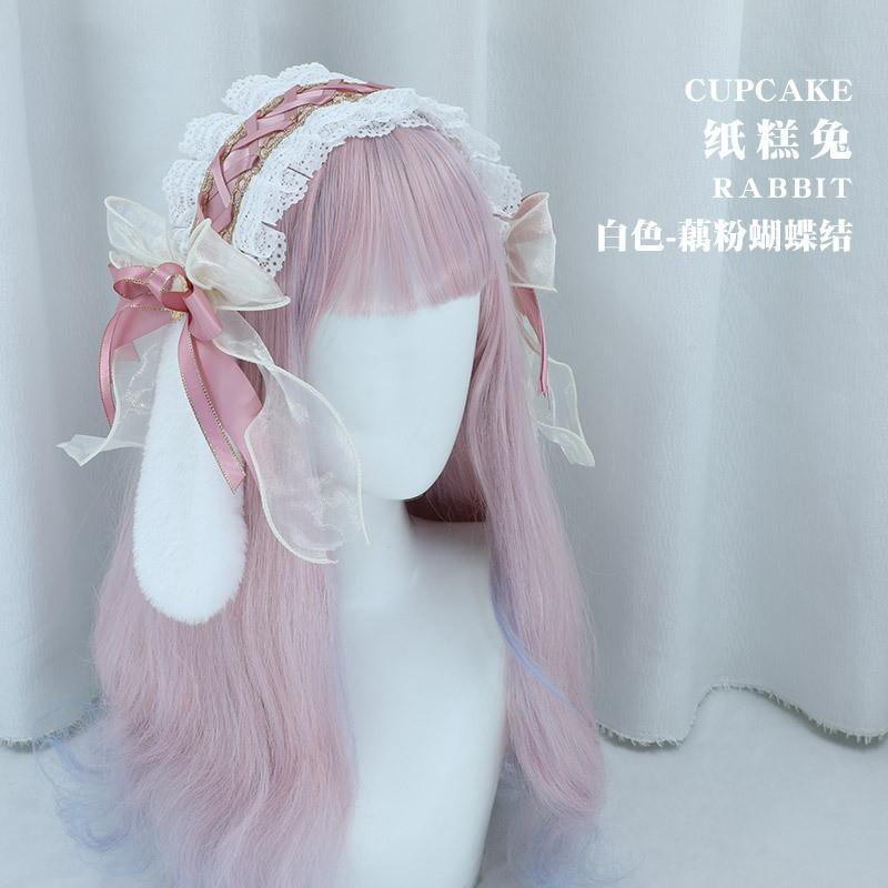 Lolita Hair Band With Lace Trim Plush Rabbit Motif - Cute Anime Cosplay Headband Women Girls
