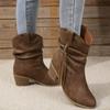 European and American Fashion Medium Tube Fashion Boots Women's Large Size Retro Thick Heel Pleated Foot Sleeve V Mouth Western Knight