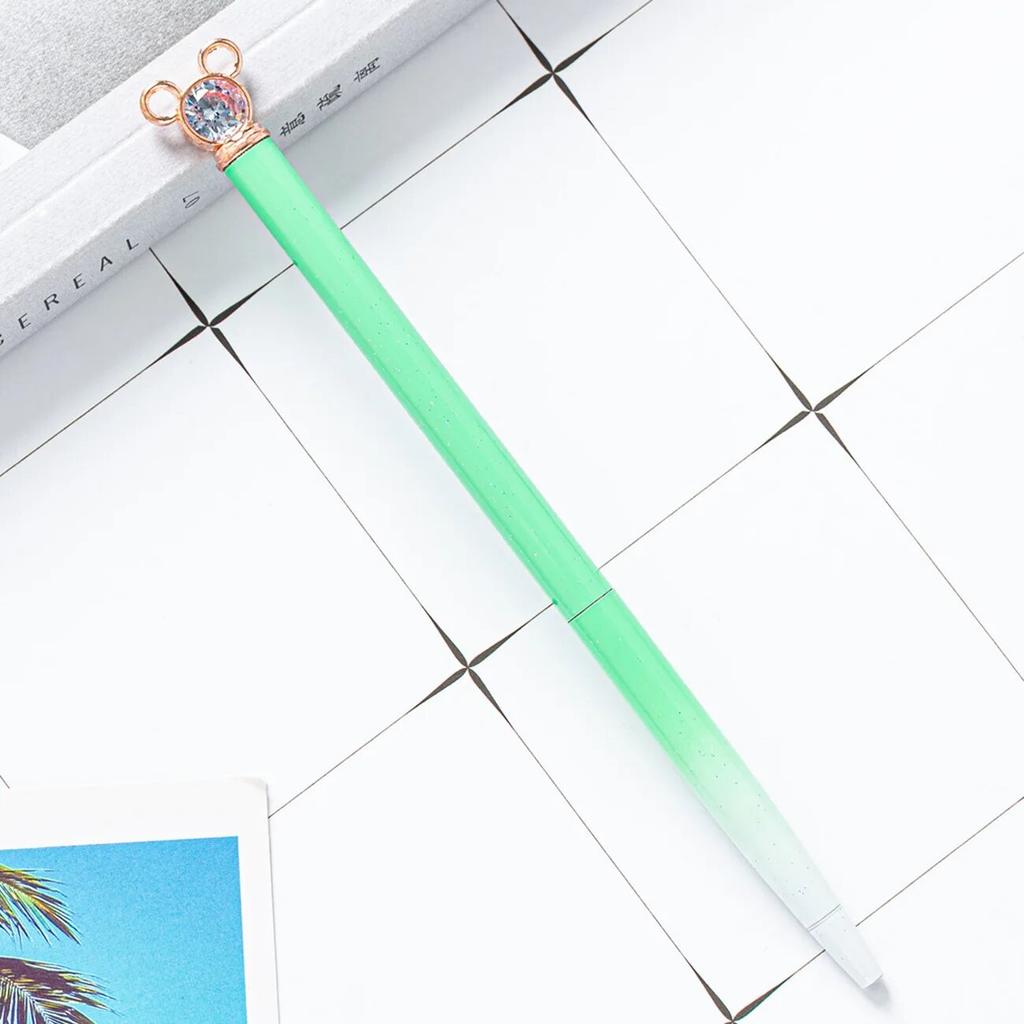 1 Piece Diamond Mouse School Pen Bullet Point Metal Ballpoint Pen Black Writing Pen For Student Rose Gold Stationery