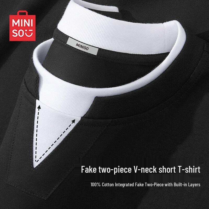 MINISO Men s Faux Two-Piece Cotton T-Shirt M
