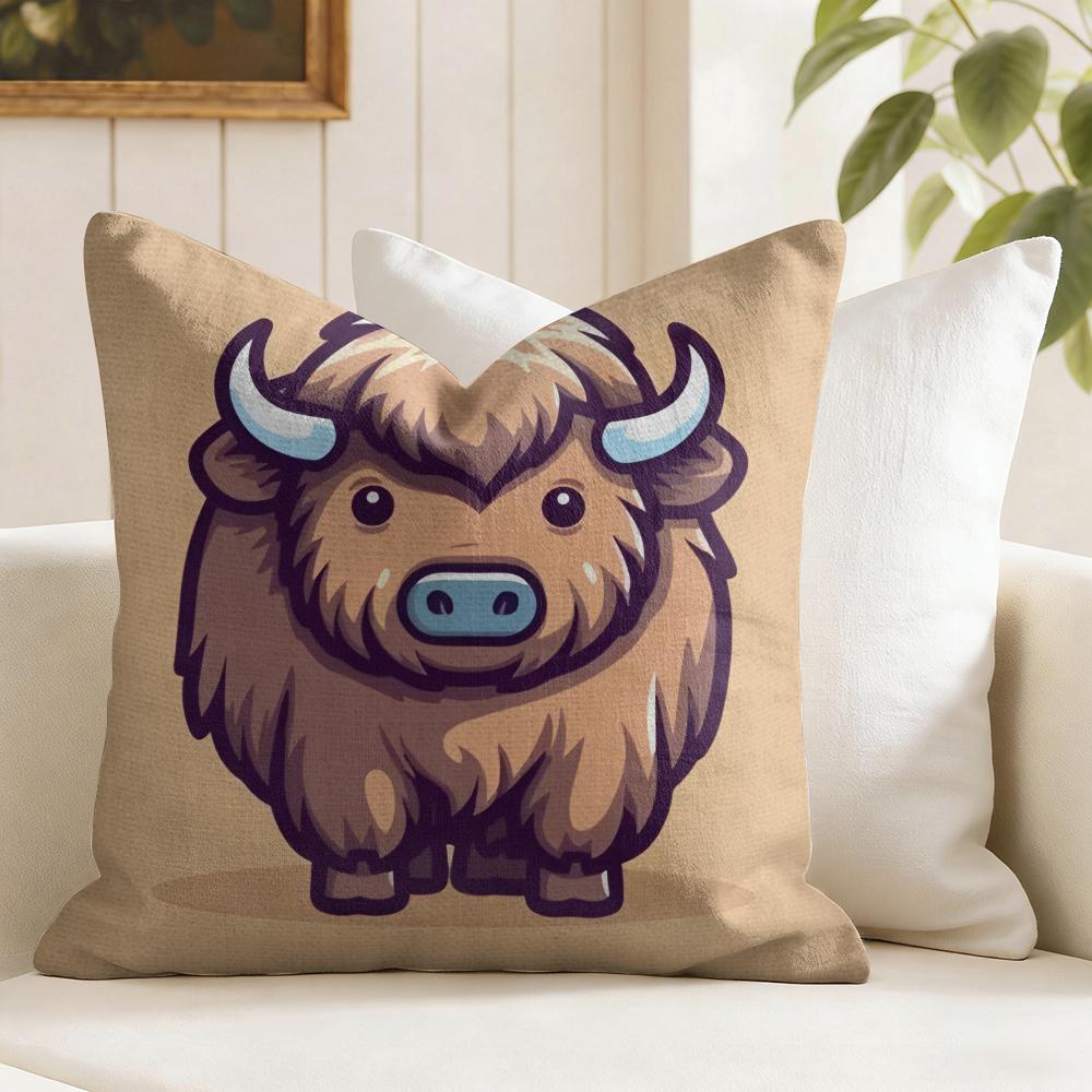Cool Highland Cow Cushion Cover Natural Linen Pillow Cover DoubleSided Print Cushion Cover for Sofa Home Decor