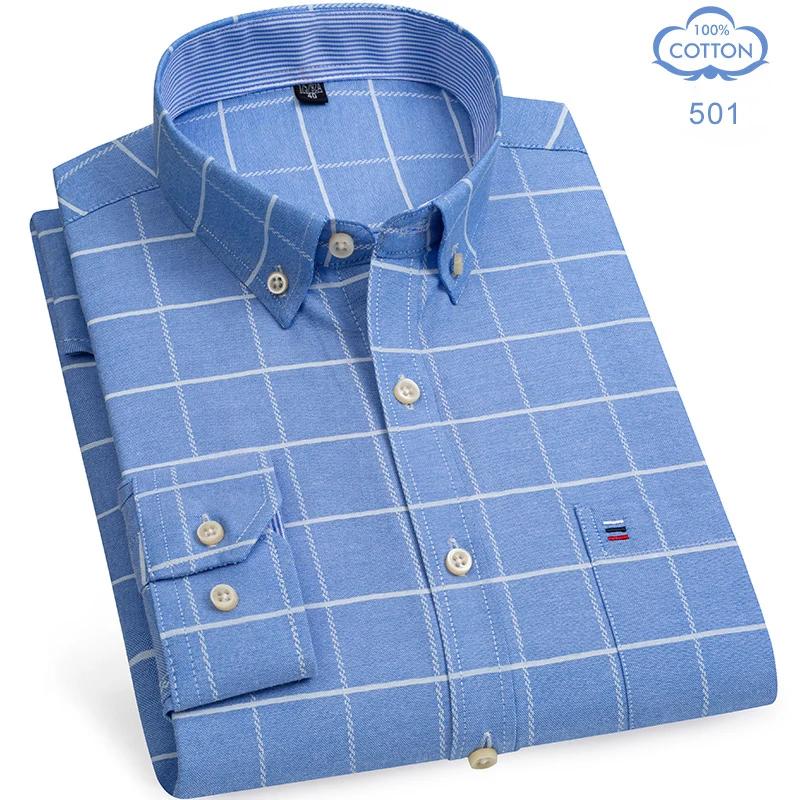 Camisas Oxford de Algodón 100% Puro para Hombre Manga Larga Camisa a Cuadros Rayada Masculina Negocios Tartán Camisa Roja Ropa de Diseño para Hombre