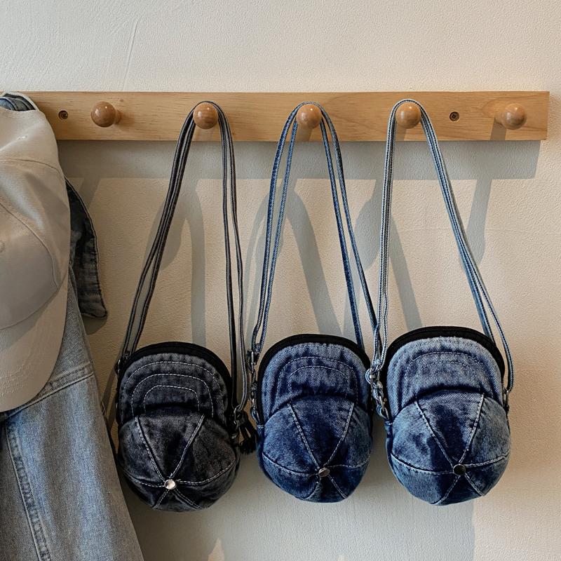 Small Mobile Phone Bag Hat Pattern Women's Shoulder Bag Mini Denim Crossbody Bag Coin Purse