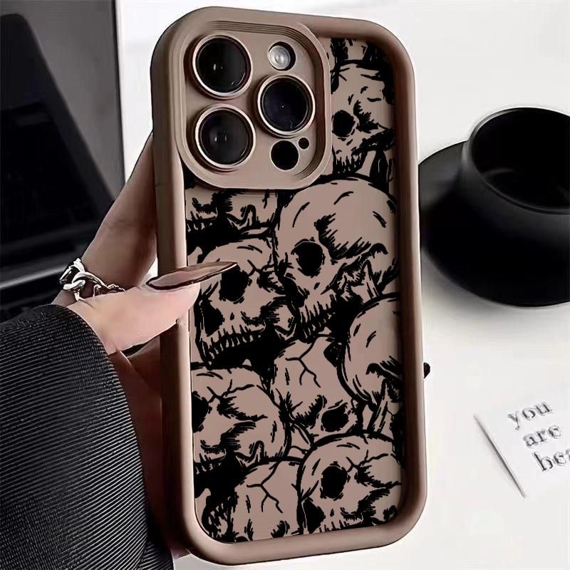 Horrible Black Skull Pattern Phone Case For iPhone 16 Pro Max 15 14 Plus 11 12 13 XS X XR Shockproof Silicone Soft Cover