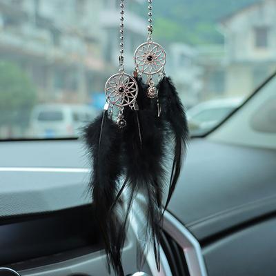 Catcher dei Sogni Boho Ciondolo Specchietto Auto - Fascino Piuma Pastello con Dettagli Luna Argentata (15,7"/40cm)