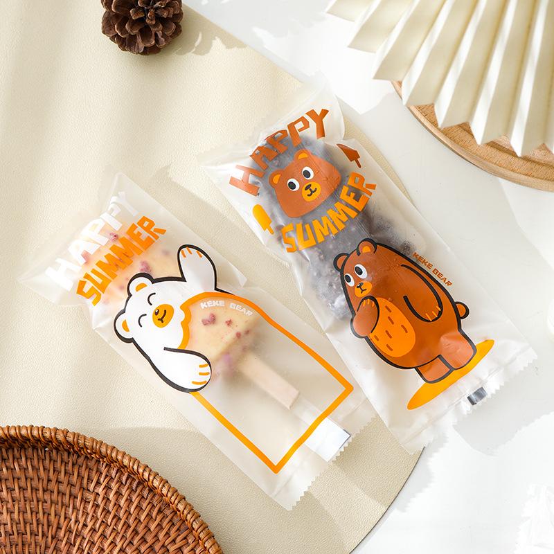 Sacchetto per Confezionamento Gelati - Sacchetti Trasparenti per Ghiaccioli con Bastoncini di Legno per Dolcetti Fatti in Casa
